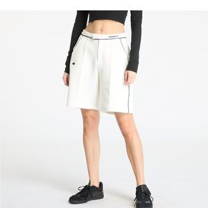 adidas White High-Rise Pleated Bermuda Shorts with Black Piping